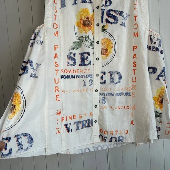We The Free size S Moon Flower top oversized white seed sack print cotton NEW - Picture 6 of 14
